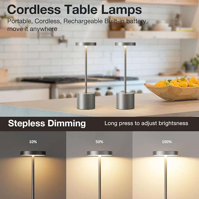 Kakanuo Grey Rechargeable Cordless Lamp - Image 2