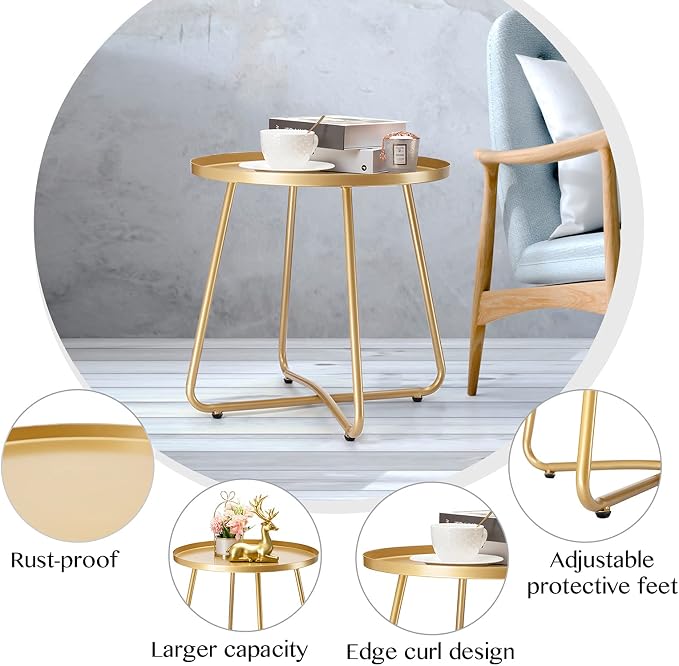 danpinera Outdoor Side Tables, Weather Resistant Steel Patio Side Table - Image 5