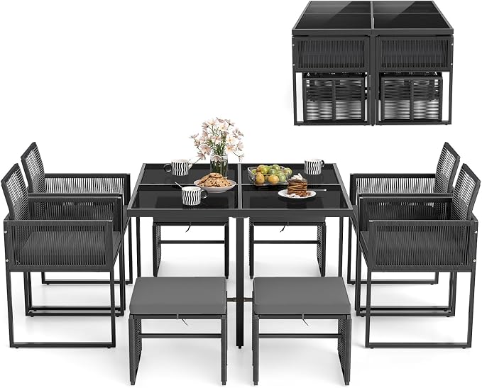 Tangkula 9 Pieces Patio Dining Set, Outdoor Space-Saving Furniture Set by TANGKULA