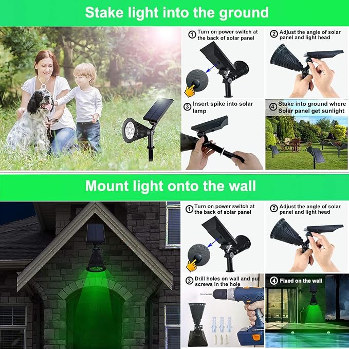 Solar Lights Outdoor Waterproof, 4 LED Landscape Lights, 2 in 1 LED Solar - Image 6