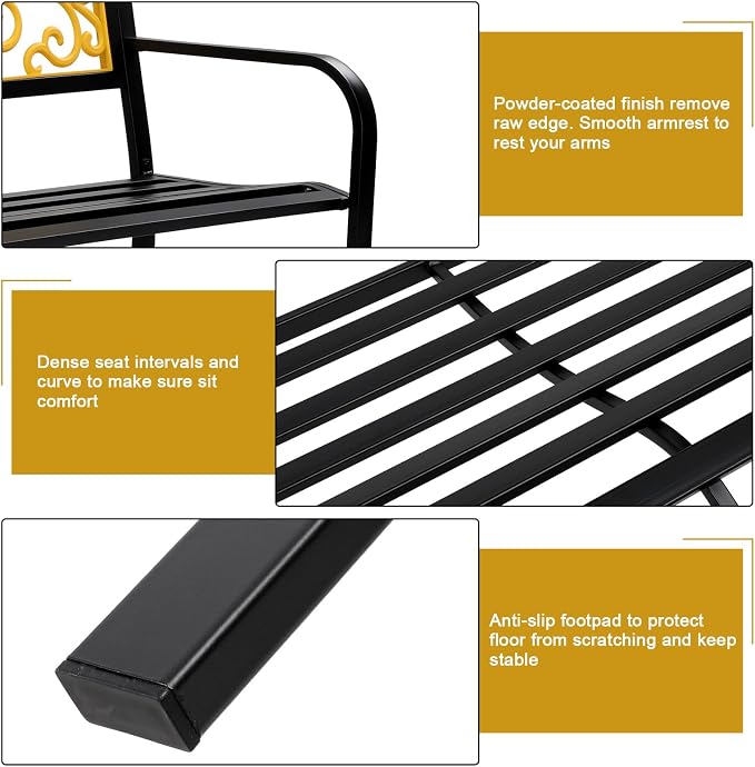 VINGLI Outdoor Bench for Patio Metal Garden Bench w/PVC Back Pattern - Image 4