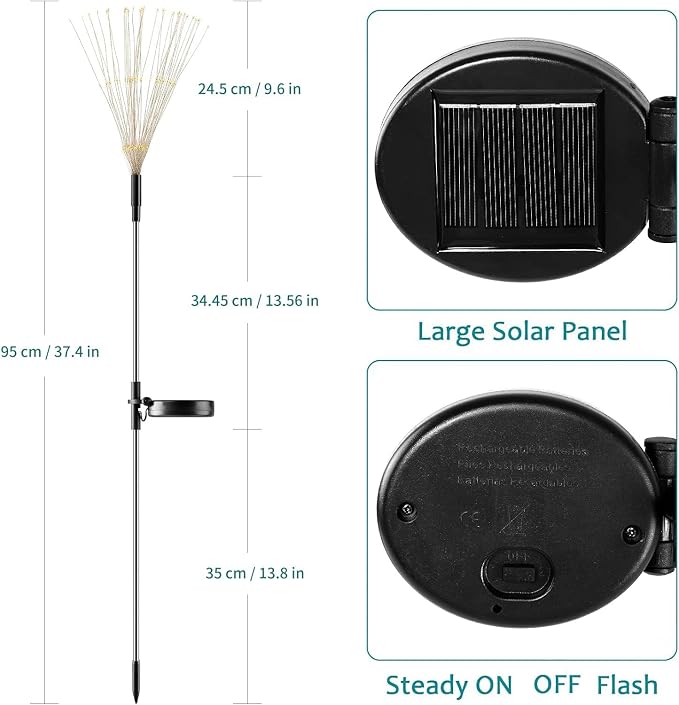 JJGoo Solar Firework Lights, 2 Pack 135 LEDs 2 Lighting Modes Solar Garden - Image 3