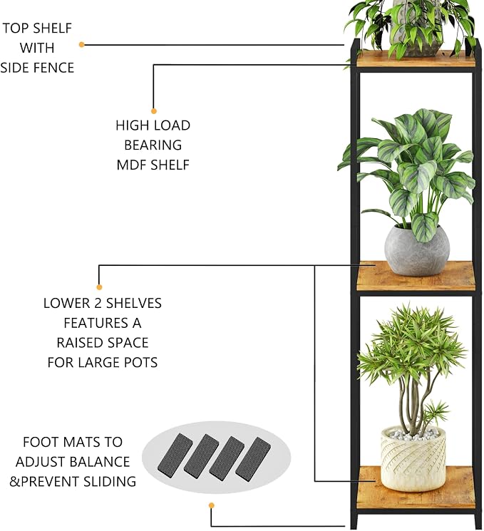 3-Tier Plant Stand Indoor, Rustic Brown - Image 7
