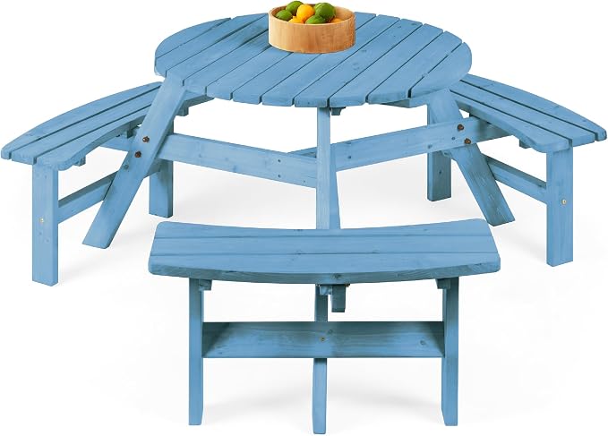 Best Choice Products 6-Person Circular Outdoor Wooden Picnic Table by BestChoiceProducts