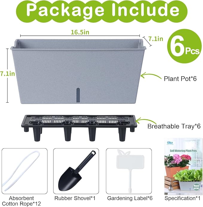 Window Box Planter 6 Pcs, 16.5 Inches Self Watering Rectangle Flower Plant Pots - Image 5
