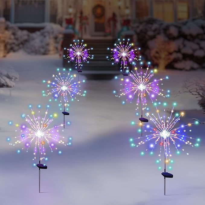 Solar Garden Firework Lights Outdoor Waterproof 6 Pack, 120 LED Sparklers - Image 2