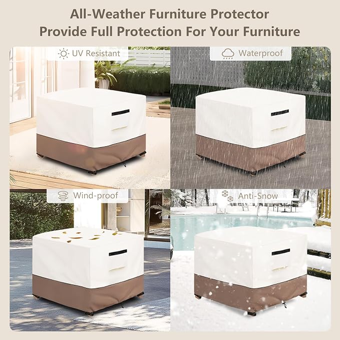 Patio Ottoman Cover Waterproof Heavy Duty Square Outdoor Ottoman Covers - Image 8