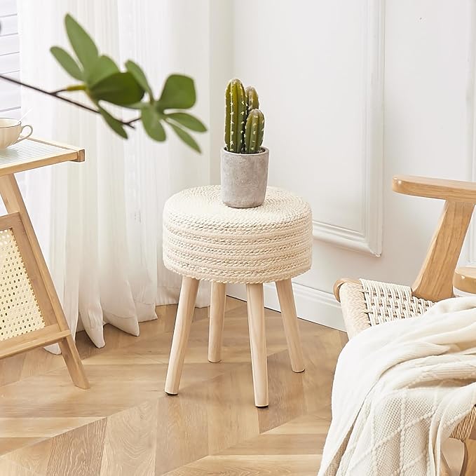 Cpintltr Round Ottoman Footstool Natural Seagrass Foot Stool Pouf Ottomans - Image 2