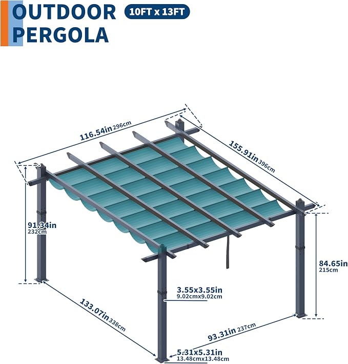 GarveeLife 10x13 ft Aluminum Pergola, Outdoor Metal Pergola - Image 5