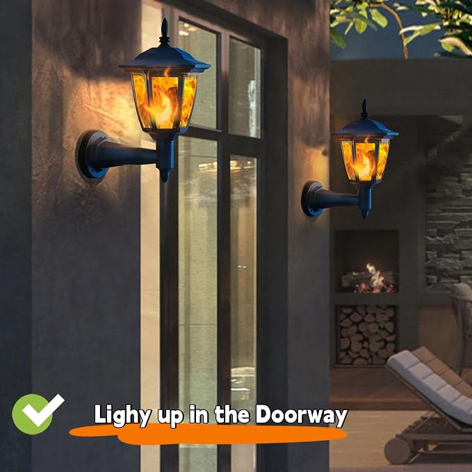 Dynaming 4 Pack Solar Flame Wall Lanterns Outdoor, Solar Powered Wall Mounted - Image 6