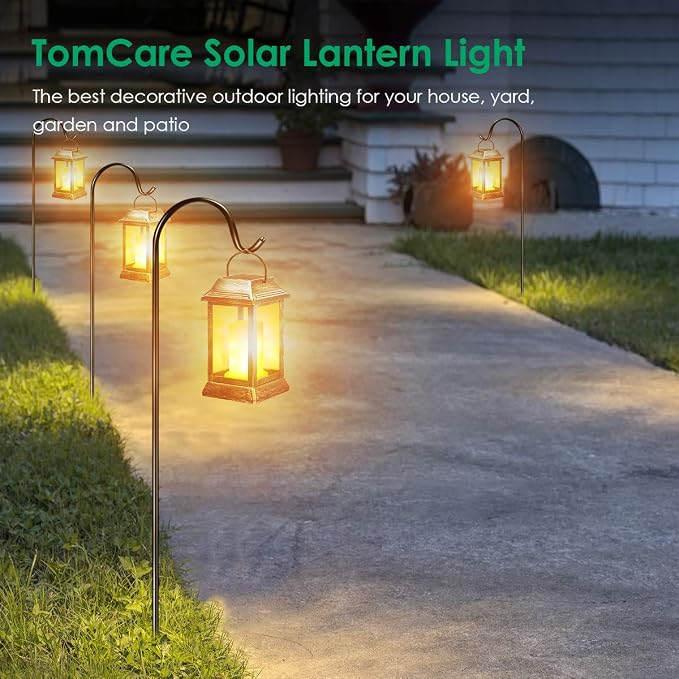 TomCare Solar Lights Metal Flickering Flame Solar Lantern Outdoor Hanging - Image 6