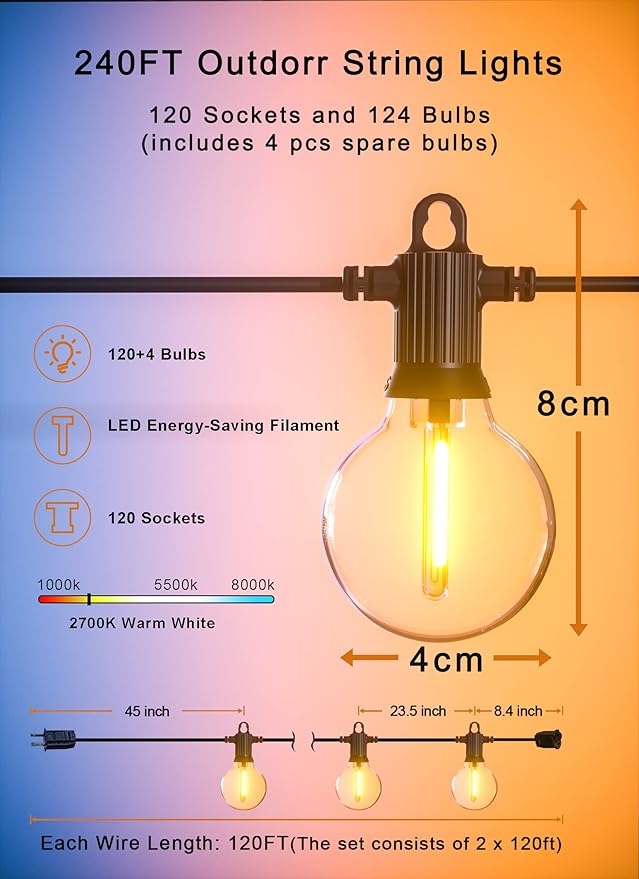 Outdoor String Lights Waterproof, 240FT Patio Lights - Image 5