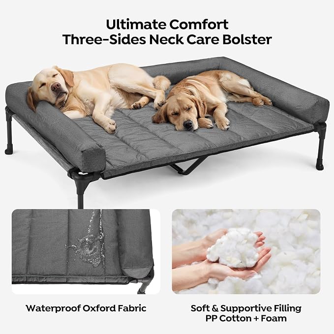Veehoo Cooling Elevated Dog Bed Add Removable Waterproof Bolster Cushion Mat - Image 3