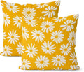 Mustard Yellow Pillow Covers 18x18 Inch 2 Pcs Daisy Floral Summer Outdoor Decor by DAFENA