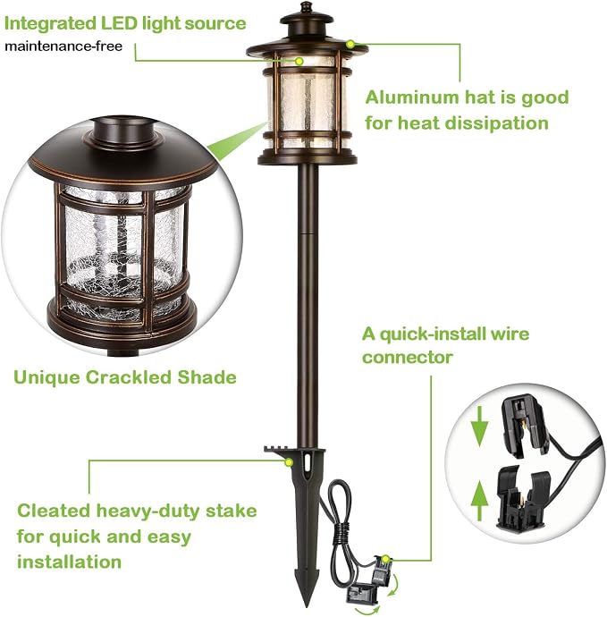hykolity Low Voltage ORB LED Landscape Path Light W/Crackled Shade, 3.4W 155LM - Image 3