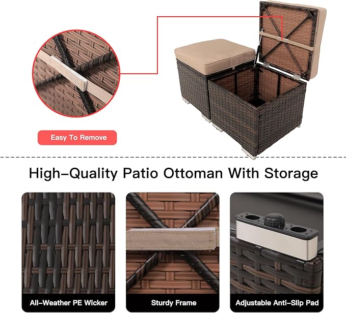 Y Enjoy 2-Pieces Outside Rattan Ottomans，Multipurpose Outdoor Furniture - Image 5