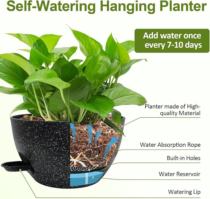 WOUSIWER Self Watering Hanging Planters, 2 Pack 10'' Plastic Pots - Image 6