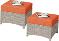 HOOOWOOO 2 Piece Patio Ottoman Set, Outdoor Wicker Ottomans, All Weather by DesignforBetterLife