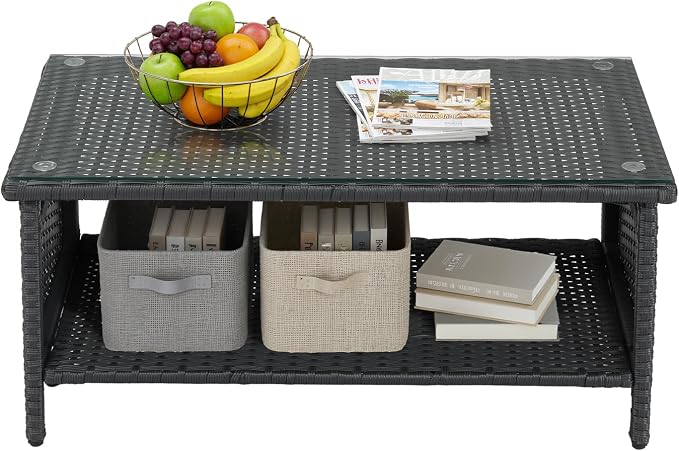 VINGLI Outdoor Wicker CoffeeTable Patio Coffee Tables - Image 6