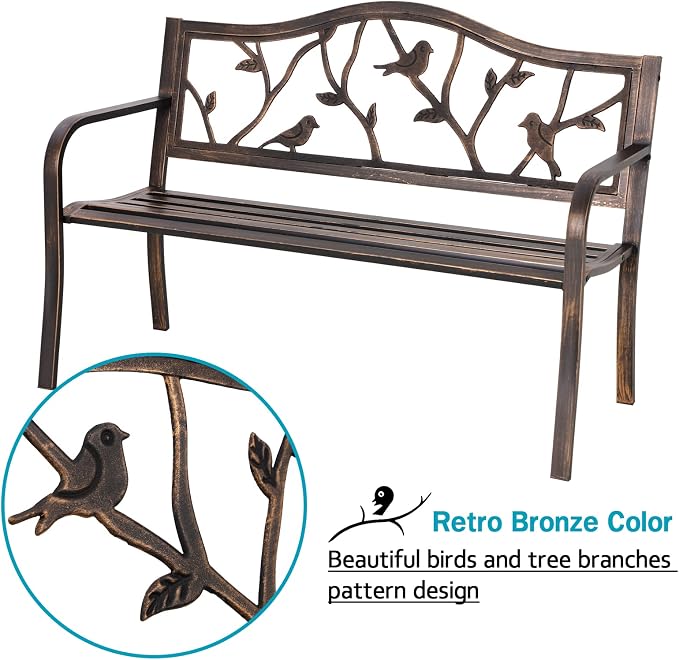 MFSTUDIO 50" Outdoor Garden Bench, Patio Metal Frame Park Bench - Image 4