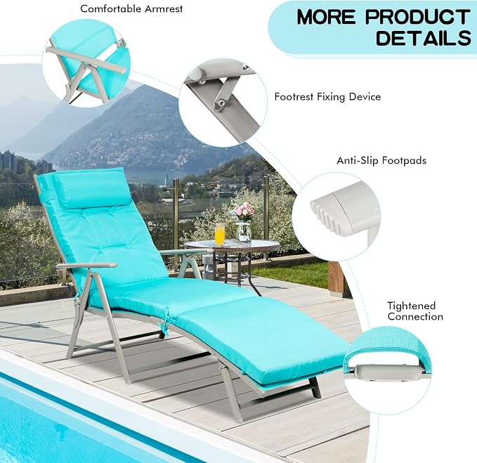 Giantex Chaise Lounge Chair for Outside, Pool Folding Reclining Beach Chair - Image 7