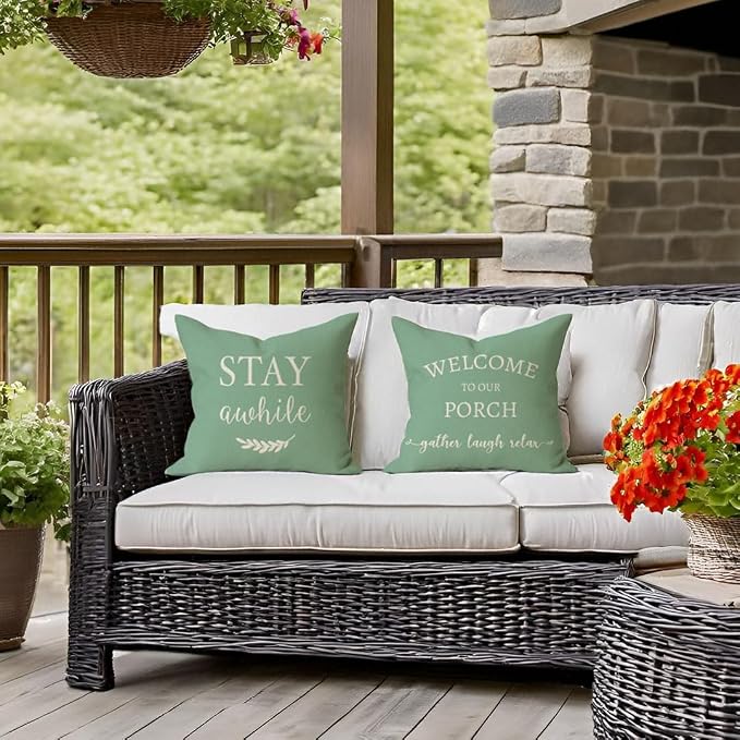 PANDICORN Welcome to Our Porch Stay Awhile Green Farmhouse Decorative Throw - Image 6