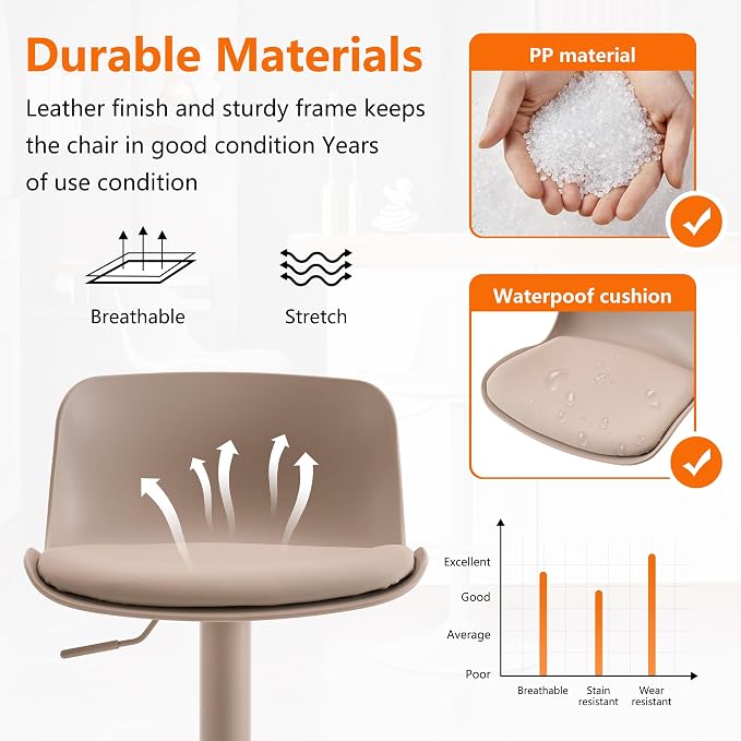 Kidol & Shellder Bar Stools Set of 2 Cream Adjustable Swivel Counter Height - Image 3