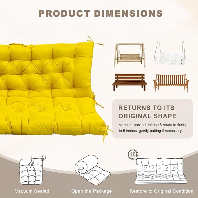Porch Swing Cushion with Backrest, Waterproof Bench Cushion - Image 6