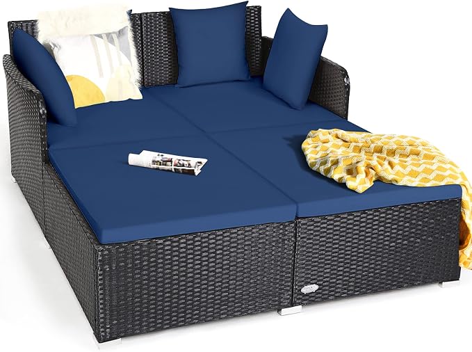 HAPPYGRILL Patio Rattan Daybed Outdoor Loveseat Sofa Set by HAPPYGRILL