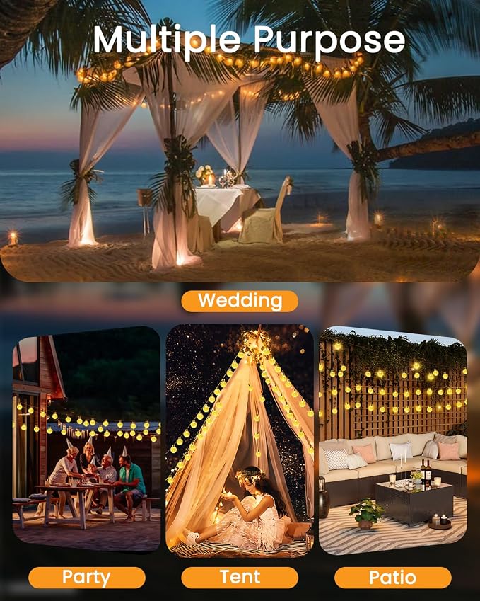 2-Pack 64FT 100 LED Crystal Globe Solar String Lights Outdoor, Waterproof Solar - Image 5