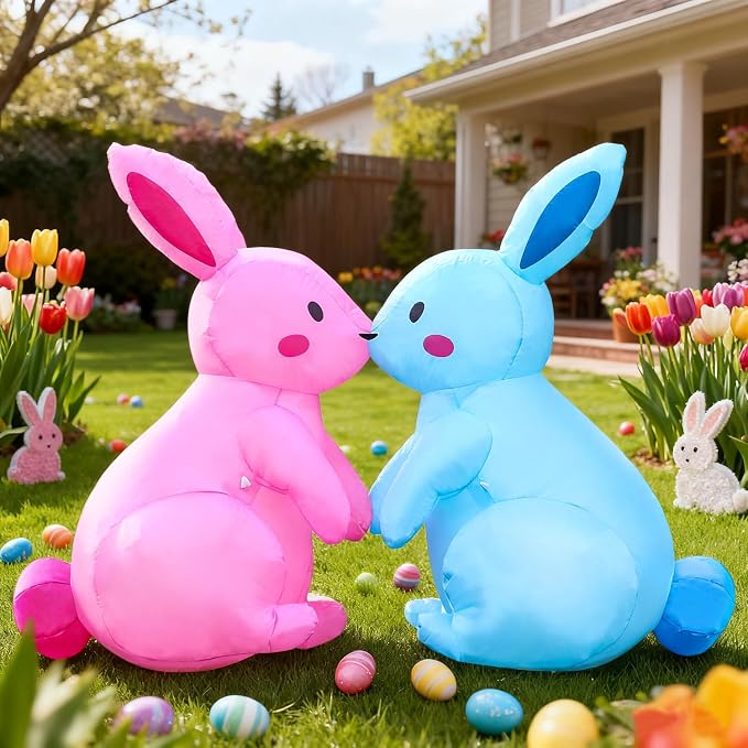 Domkom 6FT Long Easter Inflatable Bunnies Outdoor Decorations, Build-in LED - Image 2
