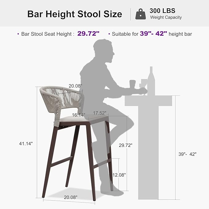 PURPLE LEAF Bar Stool Set of 2 Outdoor Bar Chairs - Image 2
