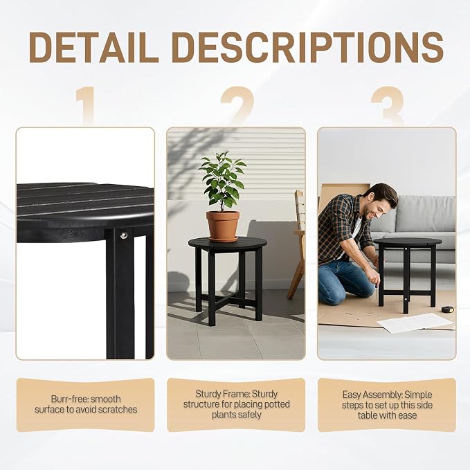 Outvita Adirondack Side Table, 18 Inch Round Outdoor End Table, HDPE Weather - Image 6