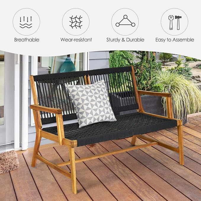 Tangkula 2-Person Patio Acacia Wood Bench Loveseat Chair, Outdoor Patio Bench - Image 8