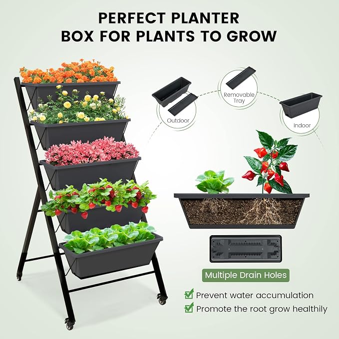 Giantex Set of 2 Vertical Raised Garden Bed on Wheels, Elevated Planter Raised - Image 4