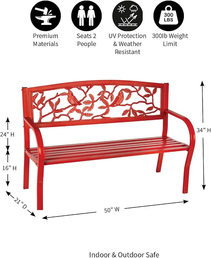 Evergreen Weatherproof Cardinal Outdoor Bench | Holds Up to 300 lbs | Furniture - Image 2