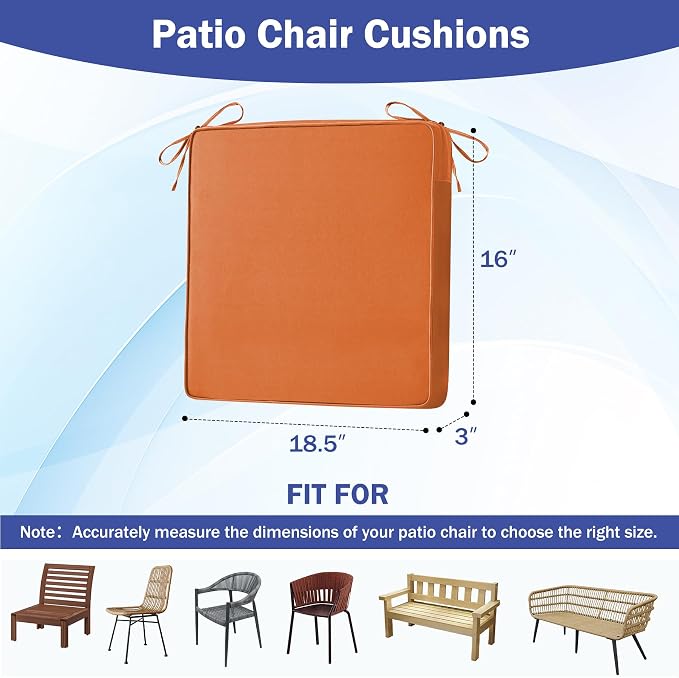 Patio Chair Cushions, 18.5" x 16" x 3" Outdoor Chair Cushions Set of 4 - Image 2