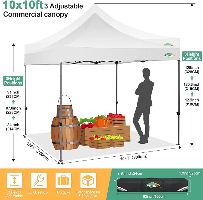 COBIZI 10x10 Pop Up Canopy Tent 10x10 Easy up Canopy, Heavy Duty Outdoor Canopy - Image 6