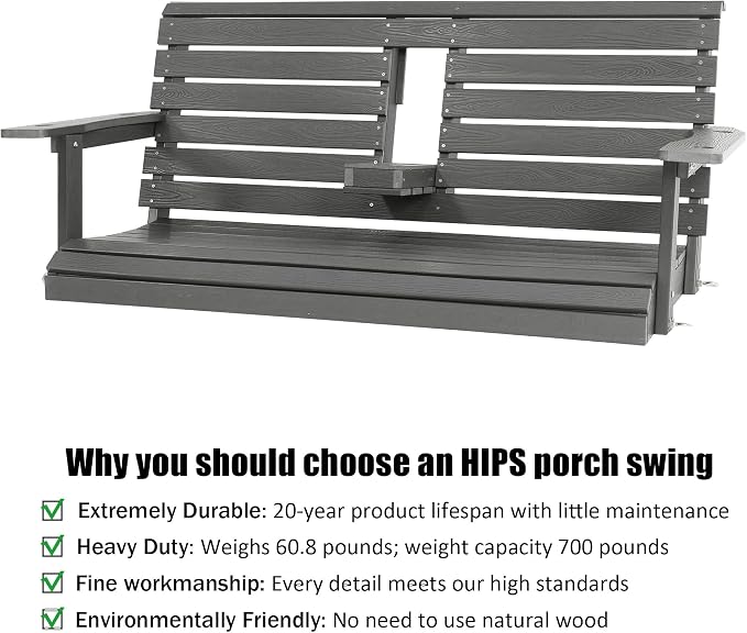 Poly Lumber 2-Seat Porch Swing, HIPS 4.5-Feet Bench Swing - Image 3