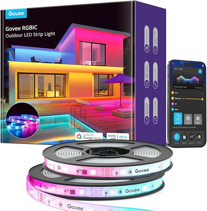 Govee Outdoor LED Strip Lights, 65.6ft Smart Led Strip Lights Work by Govee