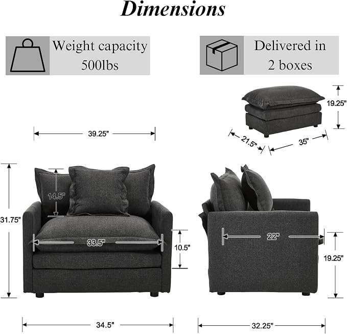 Oversized Chair with Ottoman Upholstered Comfy Single Sofa Chaise Lounge Chair - Image 2