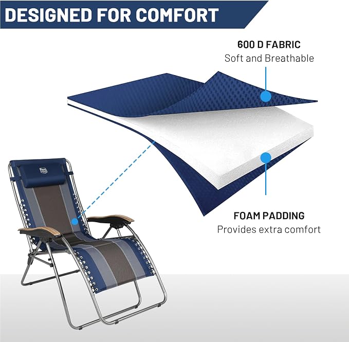 Timber Ridge Oversized Zero Gravity Chair, Padded Reclining Lounge Chair - Image 4