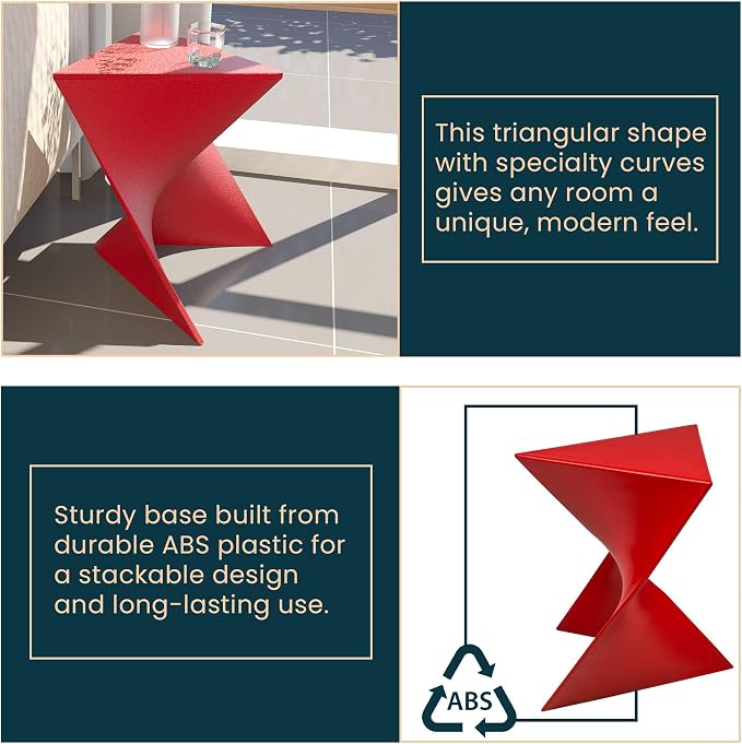 LeisureMod 15.75" Triangular Side Table, Stackable Plastic Accent End Table - Image 5