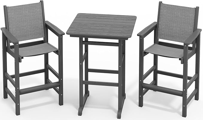 SERWALL 3 Pieces Textilene Adirondack Bar Set, Tall Adirondack Bar Height Chairs by SERWALL