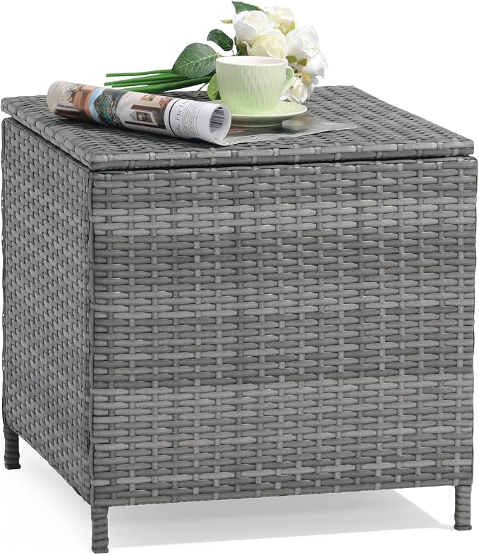 Verano Garden Outdoor Wicker Side Table, Small Storage Rattan Wicker End Table by VeranoGarden