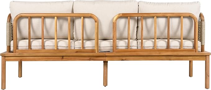 3-Piece L-Shape Outdoor Furniture Set, Outdoor Acacia Wood and Rope Patio Sofa - Image 6