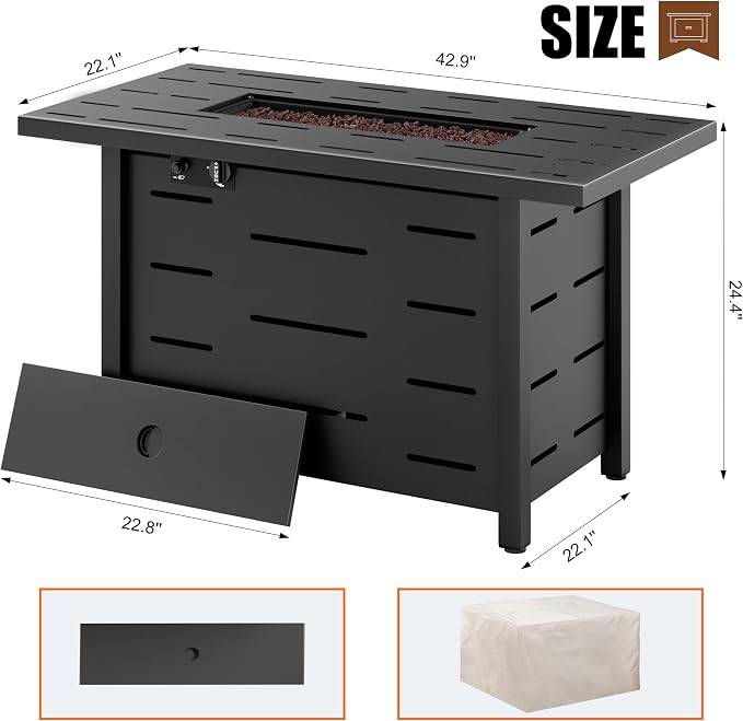 Walsunny 43 inch Outdoor Propane Fire Pit 50, 000 BTU Gas Fire Pit Table - Image 7
