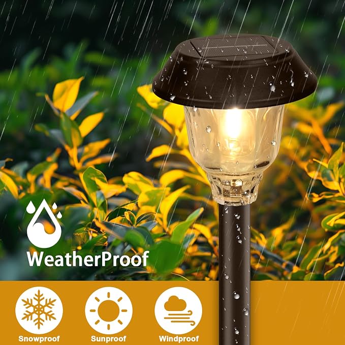 Solar Lights Outdoor Waterproof, Glass Metal Solar Pathway Lights, 6 Pack - Image 4