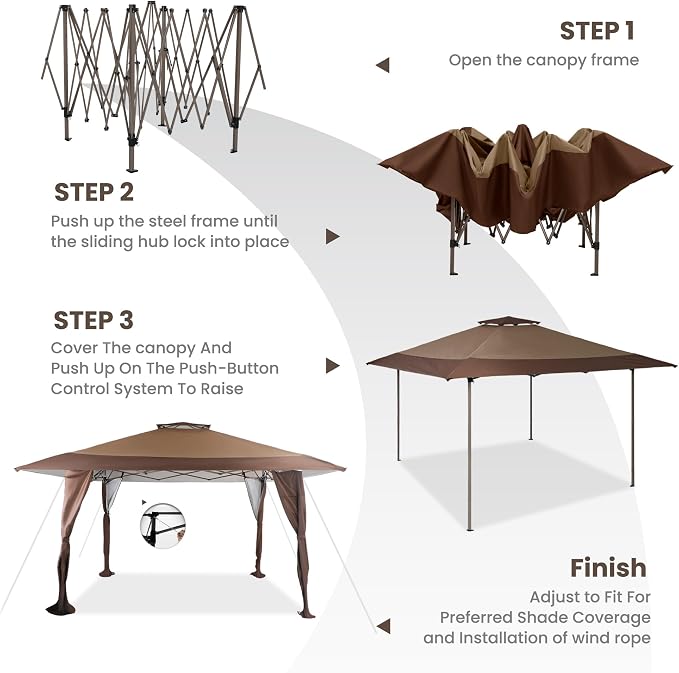 PHI VILLA 13'x13' UV Block Sun Shade Gazebo Canopy - Image 4