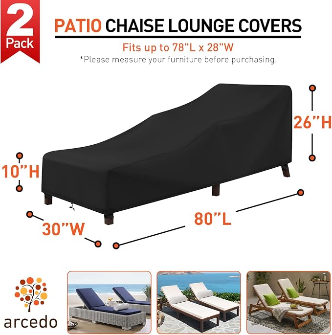 Arcedo Patio Chaise Lounge Cover Water Resistant, 2 Pack of Pool Lounge Chair - Image 2